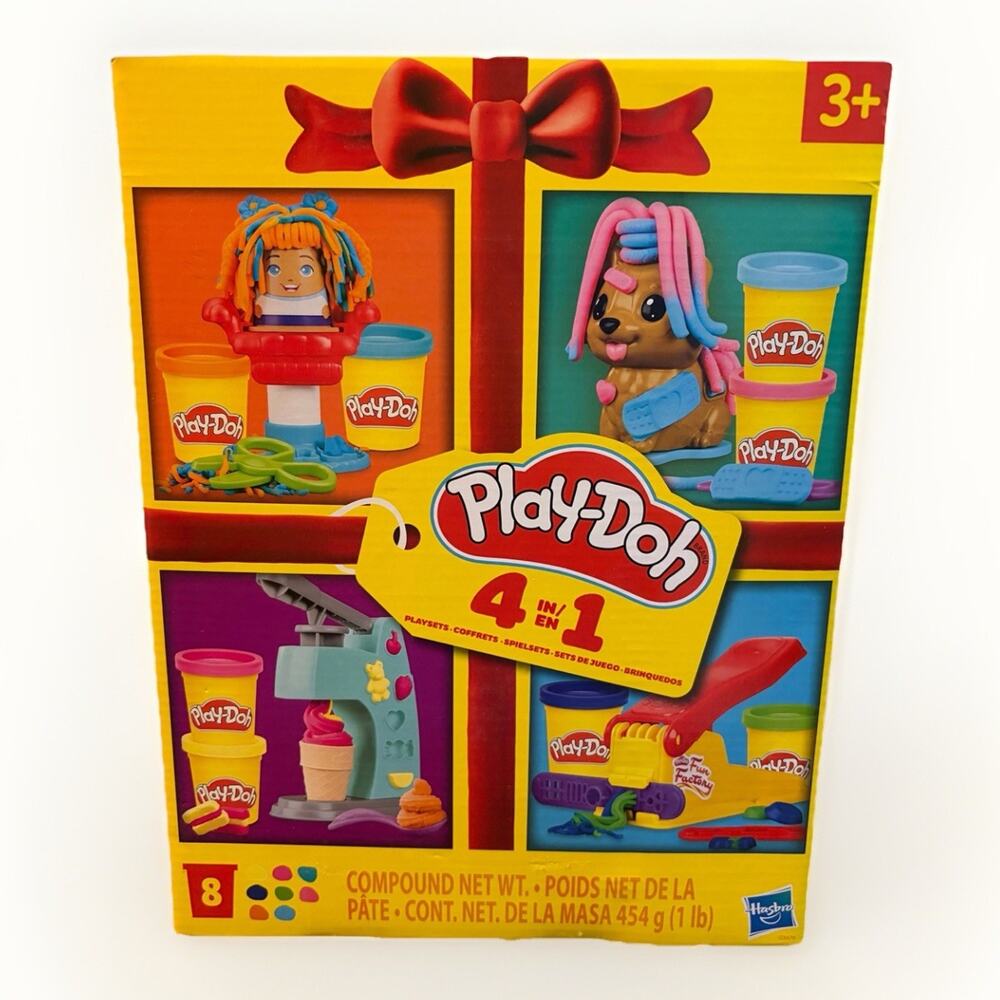 Play-Doh 4-in-1 Mini Classics Set Fun Factory Hair Ice Cream Dog 8 Cans Kids Toy